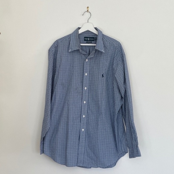 Ralph Lauren Other - Ralph Lauren Mens Classic Fit Gingham Button Down Shirt Blue Size 17.5 34/35
